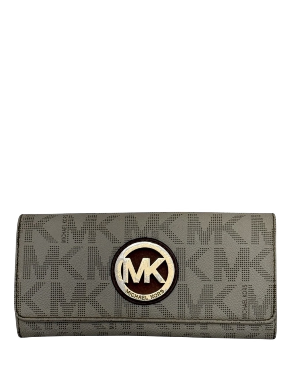 MICHAEL KORS - WHITE GRAY PVC LEATHER FULTON CONTINENTAL LONG BIFOLD SNAP WALLET